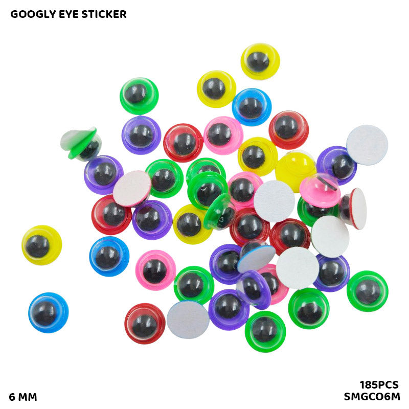 Gift To Love | Googly Eye Colored Sticker | Color : Multi | Size : 6 Mm | Pcs : 185 Pcs | Code : SMGCO6M