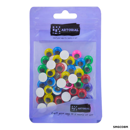 Gift To Love | Googly Eye Colored Sticker | Color : Multi | Size : 8 Mm | Pcs : 100 Pcs | Code : SMGCO8M