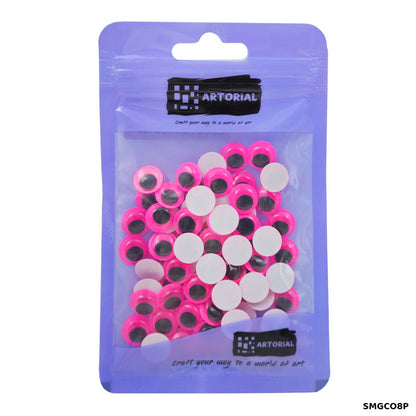 Gift To Love | Googly Eye Colored Sticker | Color : Pink | Size : 8 Mm | Pcs : 100 Pcs | Code : SMGCO8P
