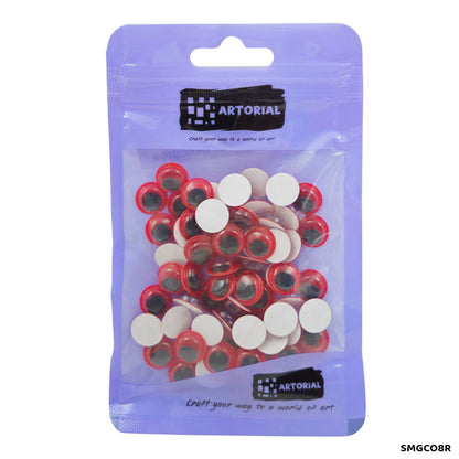 Gift To Love | Googly Eye Colored Sticker | Color : Red | Size : 8 Mm | Pcs : 100 Pcs | Code : SMGCO8R