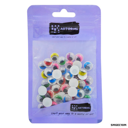 Gift To Love | Googly Eye With Eyelash | Color : Multi | Size : 10 Mm | Pcs : 55 Pc | Code : SMGEC10M