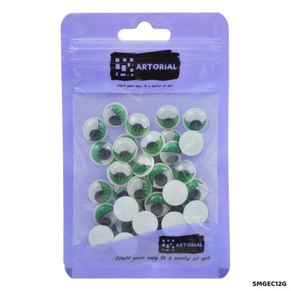 Gift To Love | Googly Eye With Eyelash | Color : Green | Size : 12 Mm | Pcs : 40 Pcs | Code : SMGEC12G