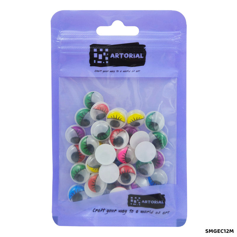 Gift To Love | Googly Eye With Eyelash | Color : Multi | Size : 12 Mm | Pcs : 40 Pcs | Code : SMGEC12M