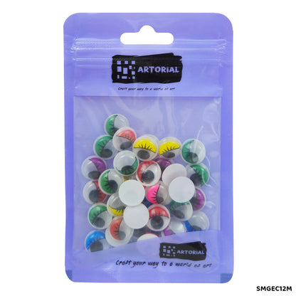 Gift To Love | Googly Eye With Eyelash | Color : Multi | Size : 12 Mm | Pcs : 40 Pcs | Code : SMGEC12M
