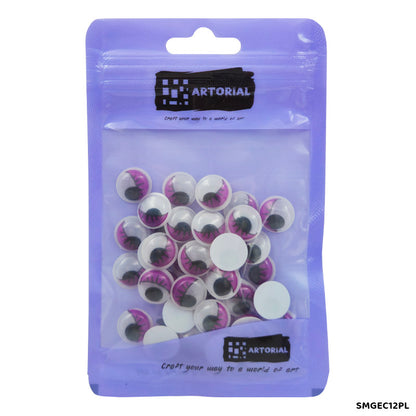 Gift To Love | Googly Eye With Eyelash | Color : Purple | Size : 12 Mm | Pcs : 40 Pcs | Code : SMGEC12PL