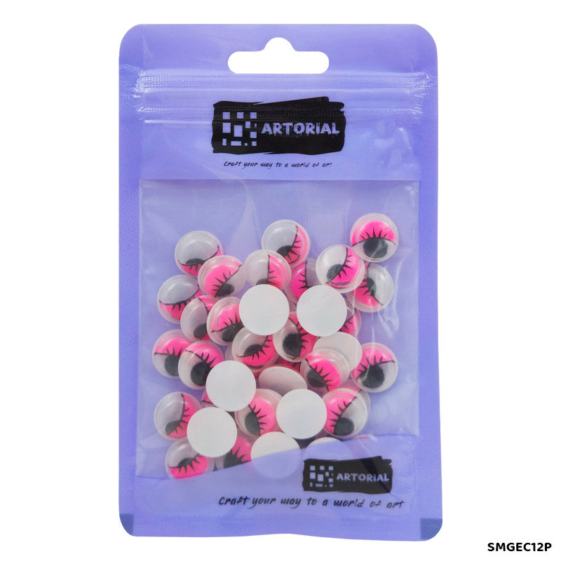 Gift To Love | Googly Eye With Eyelash | Color : Pink | Size : 12 Mm | Pcs : 40 Pcs | Code : SMGEC12P