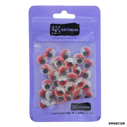Gift To Love | Googly Eye With Eyelash | Color : Red | Size : 12 Mm | Pcs : 40 Pcs | Code : SMGEC12R