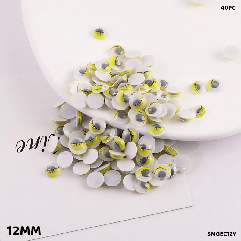 Gift To Love | Googly Eye With Eyelash | Color : Yellow | Size : 12 Mm | Pcs : 40 Pcs | Code : SMGEC12Y