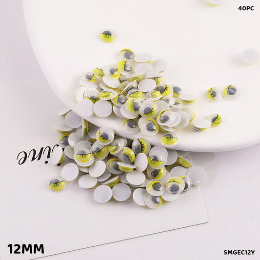 Gift To Love | Googly Eye With Eyelash | Color : Yellow | Size : 12 Mm | Pcs : 40 Pcs | Code : SMGEC12Y
