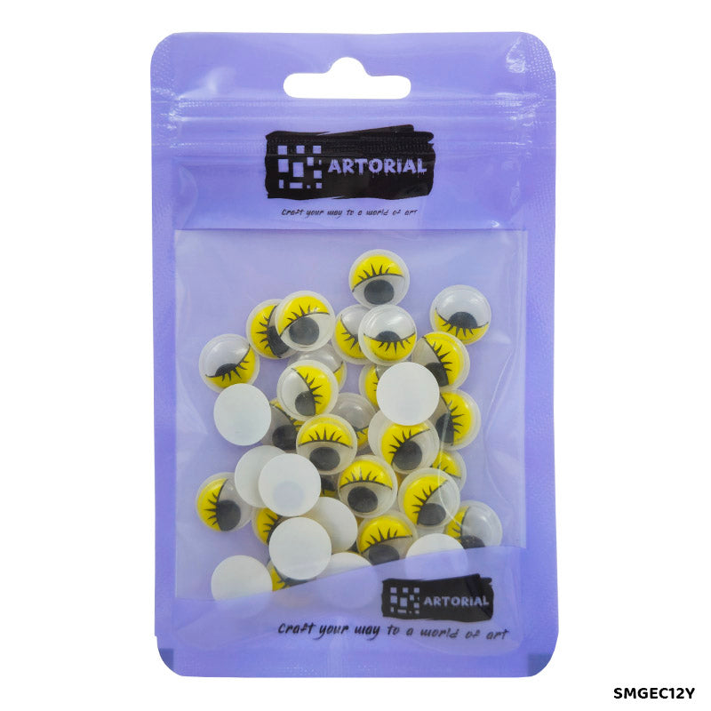 Gift To Love | Googly Eye With Eyelash | Color : Yellow | Size : 12 Mm | Pcs : 40 Pcs | Code : SMGEC12Y
