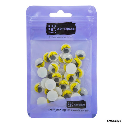 Gift To Love | Googly Eye With Eyelash | Color : Yellow | Size : 12 Mm | Pcs : 40 Pcs | Code : SMGEC12Y
