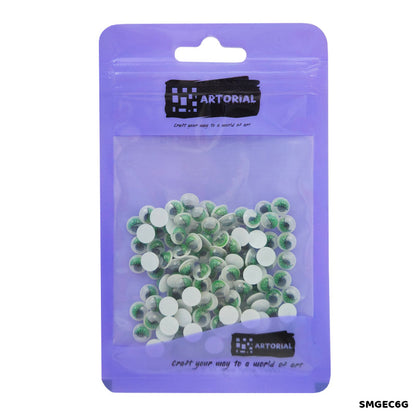Gift To Love | Googly Eye With Eyelash | Color : Green | Size : 6 Mm | Pcs : 125 Pcs | Code : SMGEC6G