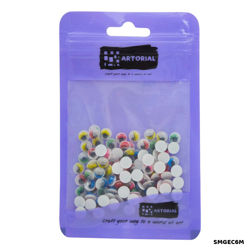 Gift To Love | Googly Eye With Eyelash | Color : Multi | Size : 6 Mm | Pcs : 125 Pc | Code : SMGEC6M