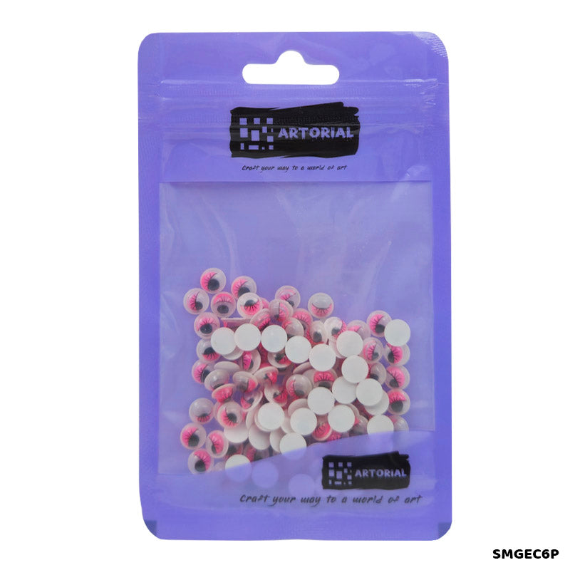Gift To Love | Googly Eye With Eyelash | Color : Pink | Size : 6 Mm | Pcs : 125 Pcs | Code : SMGEC6P