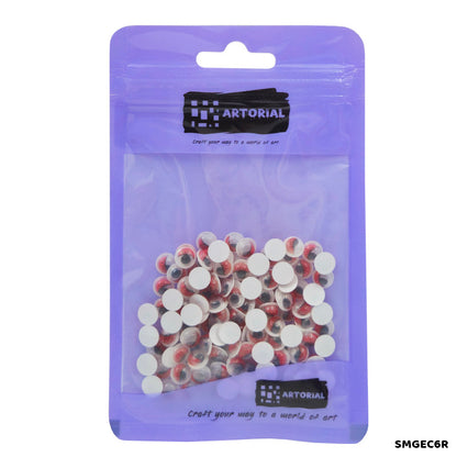 Gift To Love | Googly Eye With Eyelash | Color : Red | Size : 6 Mm | Pcs : 125 Pcs | Code : SMGEC6R