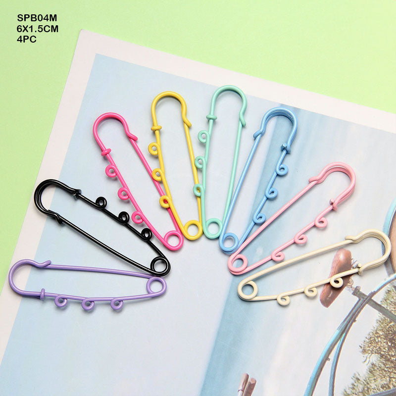 Safety Pin Brooch Multi 6 X 1.5Cm 4Pc Spb04M