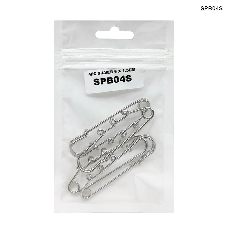 Safety Pin Brooch Silver 6 X 1.5Cm 4Pc Spb04S