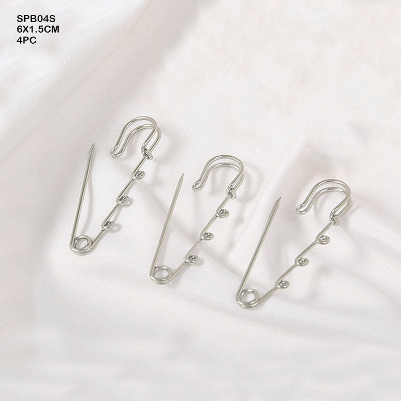 Safety Pin Brooch Silver 6 X 1.5Cm 4Pc Spb04S