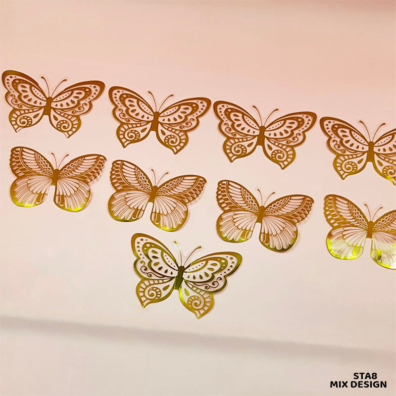 Sta8 3D 10 Butterfly Metallic Glitter Sticker