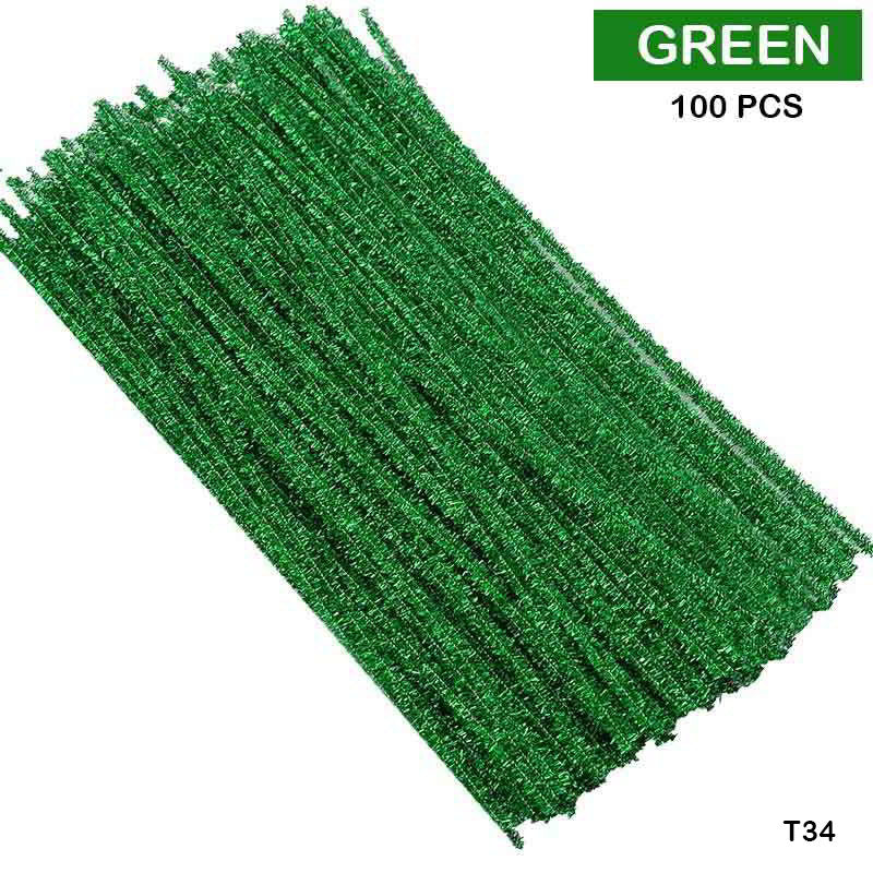 Gift To Love | Craft Pipe Cleaner | Color : Green | Size : 7 Mm X 30 Cm | Pcs : 100 Pcs | Code : T34