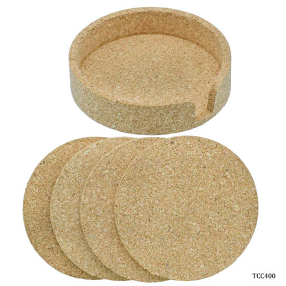 Gift To Love | Tea Coaster Cork Round With Stand | Pcs : 4 Pcs Set | Code : TCC400
