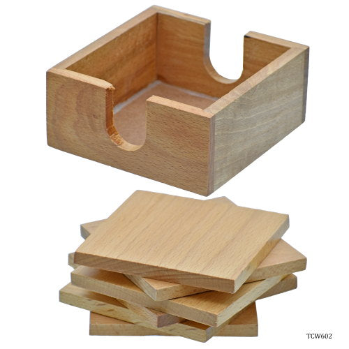 Gift To Love | Tea Coaster Wooden 6pcs Set Square | Code : TCW602