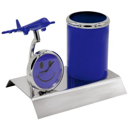 Gift To Love | Pen Stand With Watch With Air Craft | Color : Blue | Code : TT525BE