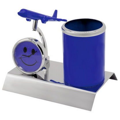 Gift To Love | Pen Stand With Watch With Air Craft | Color : Blue | Code : TT525BE