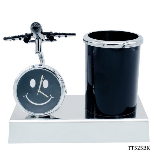 Gift To Love | Pen Stand With Watch With Air Craft | Color : Black | Code : TT525BK