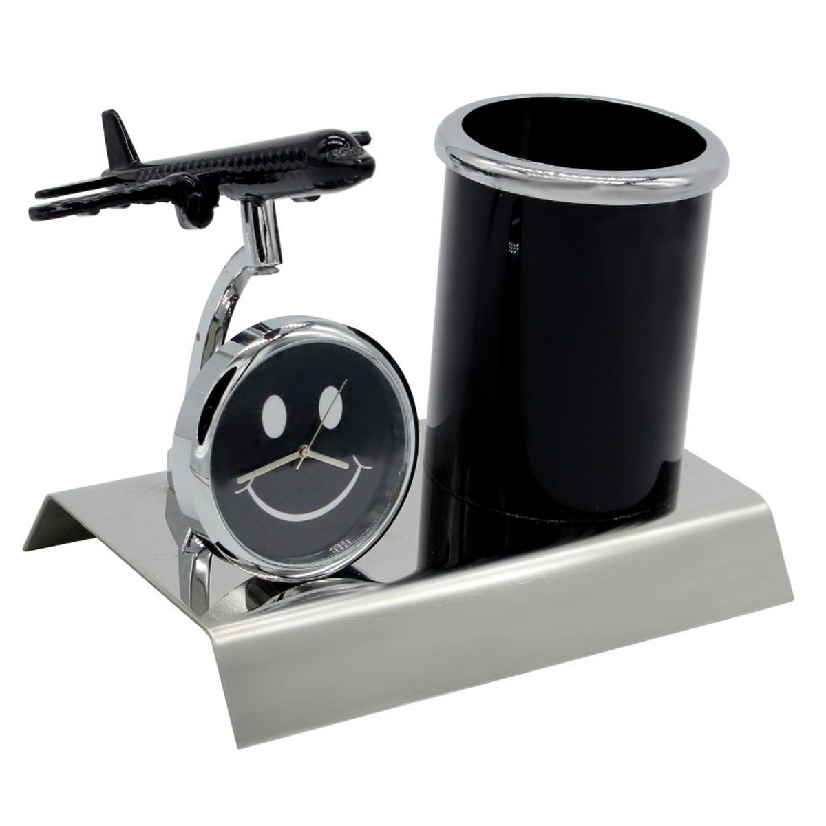 Gift To Love | Pen Stand With Watch With Air Craft | Color : Black | Code : TT525BK
