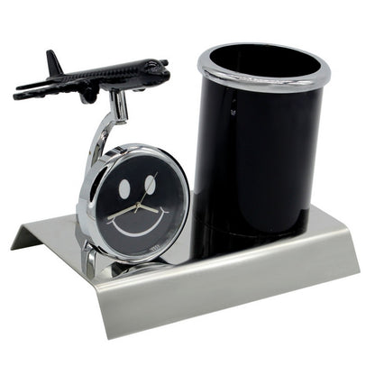 Gift To Love | Pen Stand With Watch With Air Craft | Color : Black | Code : TT525BK