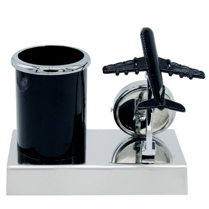 Gift To Love | Pen Stand With Watch With Air Craft | Color : Black | Code : TT525BK