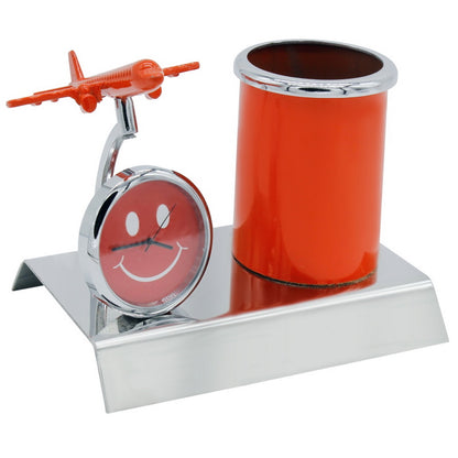Gift To Love | Pen Stand With Watch With Air Craft | Color : Orange | Code : TT525OG