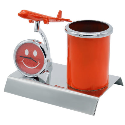 Gift To Love | Pen Stand With Watch With Air Craft | Color : Orange | Code : TT525OG