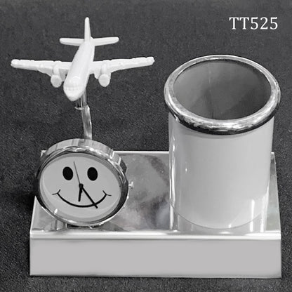 Gift To Love | Pen Stand With Watch With Air Craft | Color : White | Code : TT525WE