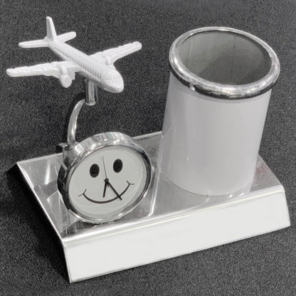 Gift To Love | Pen Stand With Watch With Air Craft | Color : White | Code : TT525WE