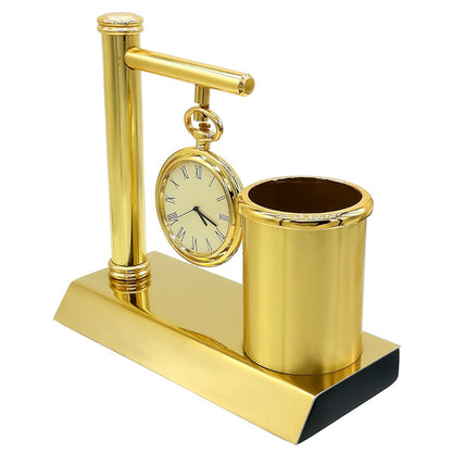 Gift To Love | Table  Pen Stand With Clock | Color : Full Gold | Code : TT569