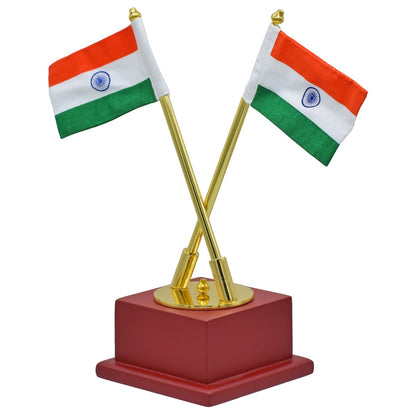 Gift To Love | Table  Cross Flag With Wooden Stand | Color : Gold | Size : 9 Inch | Code : TT593GD