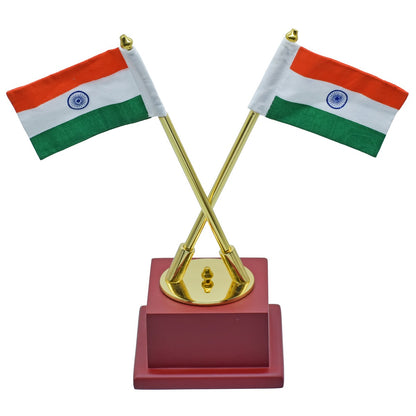 Gift To Love | Table  Cross Flag With Wooden Stand | Color : Gold | Size : 9 Inch | Code : TT593GD