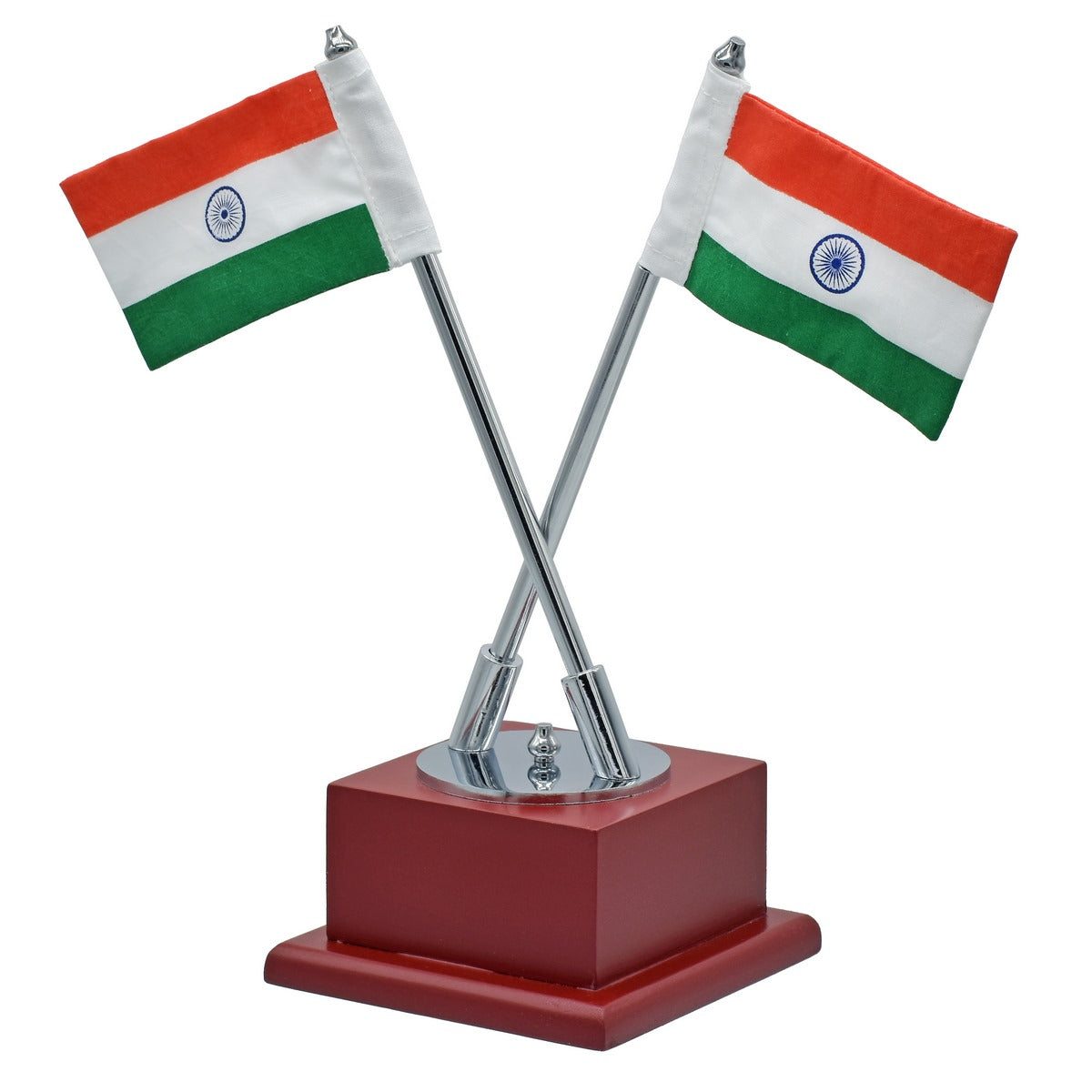 Gift To Love | Table  Cross Flag With Wooden Stand | Color : Silver | Size : 9 Inch | Code : TT593SR