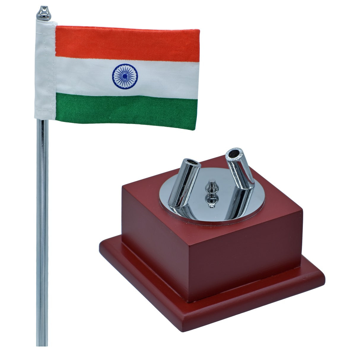 Gift To Love | Table  Cross Flag With Wooden Stand | Color : Silver | Size : 9 Inch | Code : TT593SR