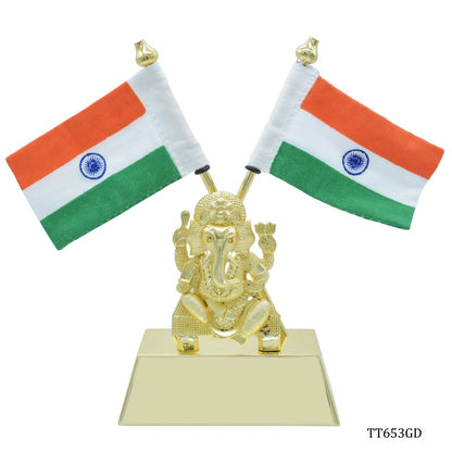 Gift To Love | Table  Big Ganesh With Flag | Color : Gold | Code : TT653GD