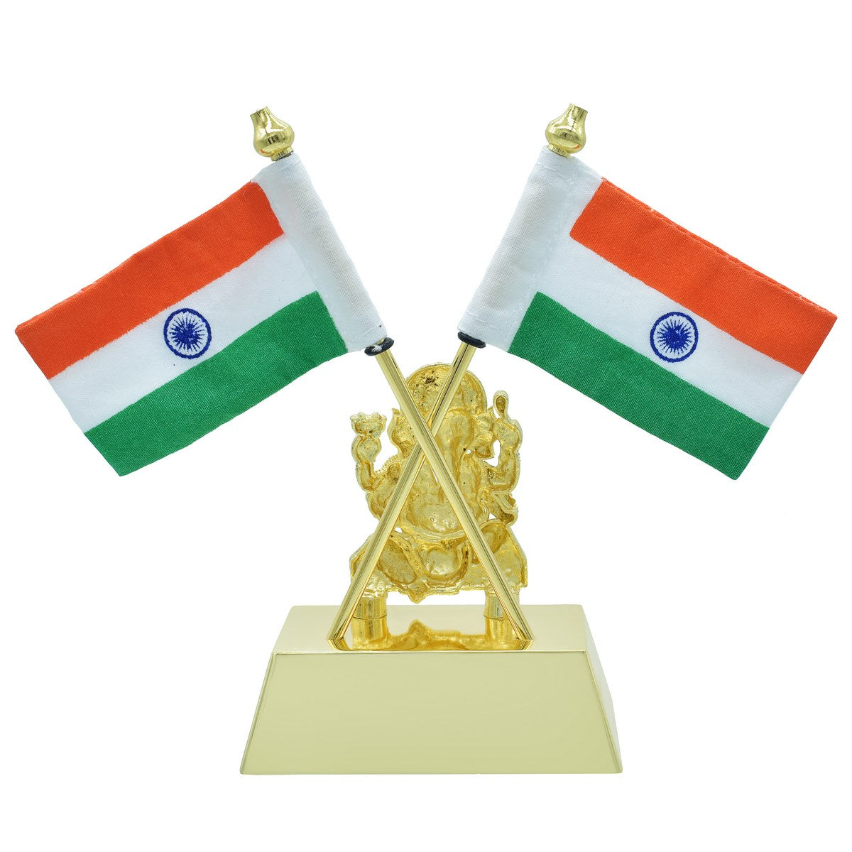 Gift To Love | Table  Big Ganesh With Flag | Color : Gold | Code : TT653GD