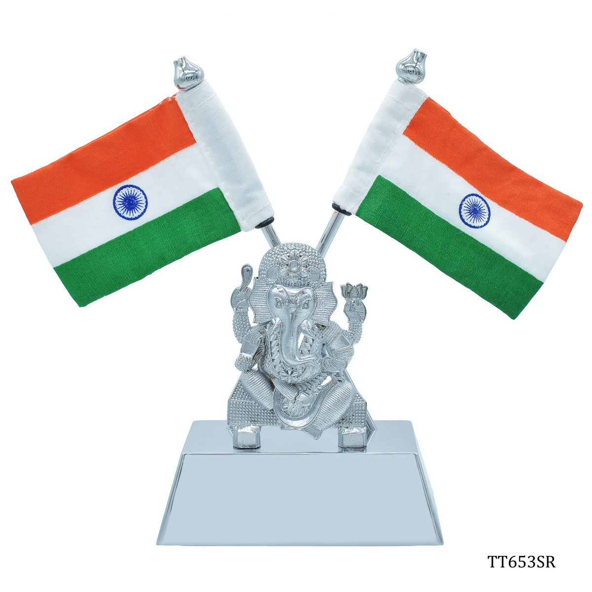 Gift To Love | Table  Big Ganesh With Flag | Color : Silver | Code : TT653SR