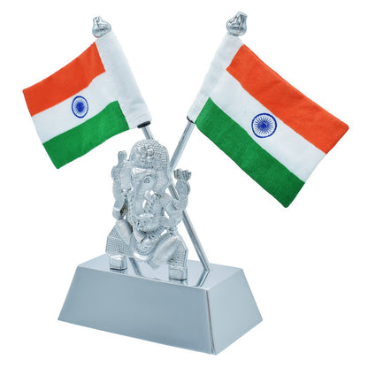 Gift To Love | Table  Big Ganesh With Flag | Color : Silver | Code : TT653SR