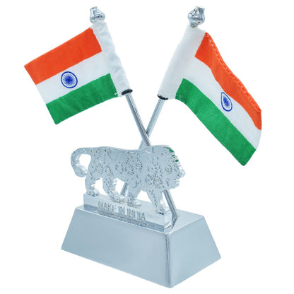 Gift To Love | Table  Cross Flag With Make In India | Color : Silver | Code : TT654SR