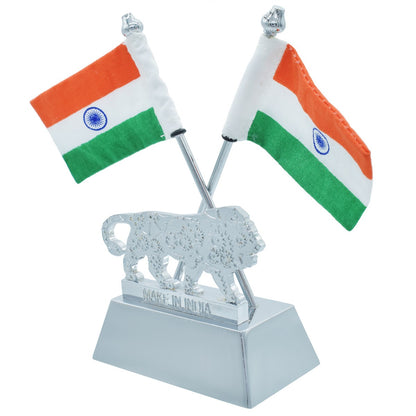 Gift To Love | Table  Cross Flag With Make In India | Color : Silver | Code : TT654SR