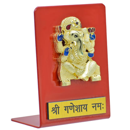 Gift To Love | Desktop  Ganesh With Plate | Color : Gold And Red | Size : Tt657 | Code : TT657GRD
