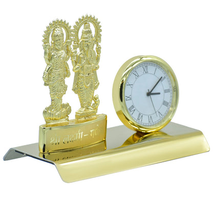 Gift To Love | Desktop Shri Laxmi Ganesh With Watch | Color : Gold | Code : TT658
