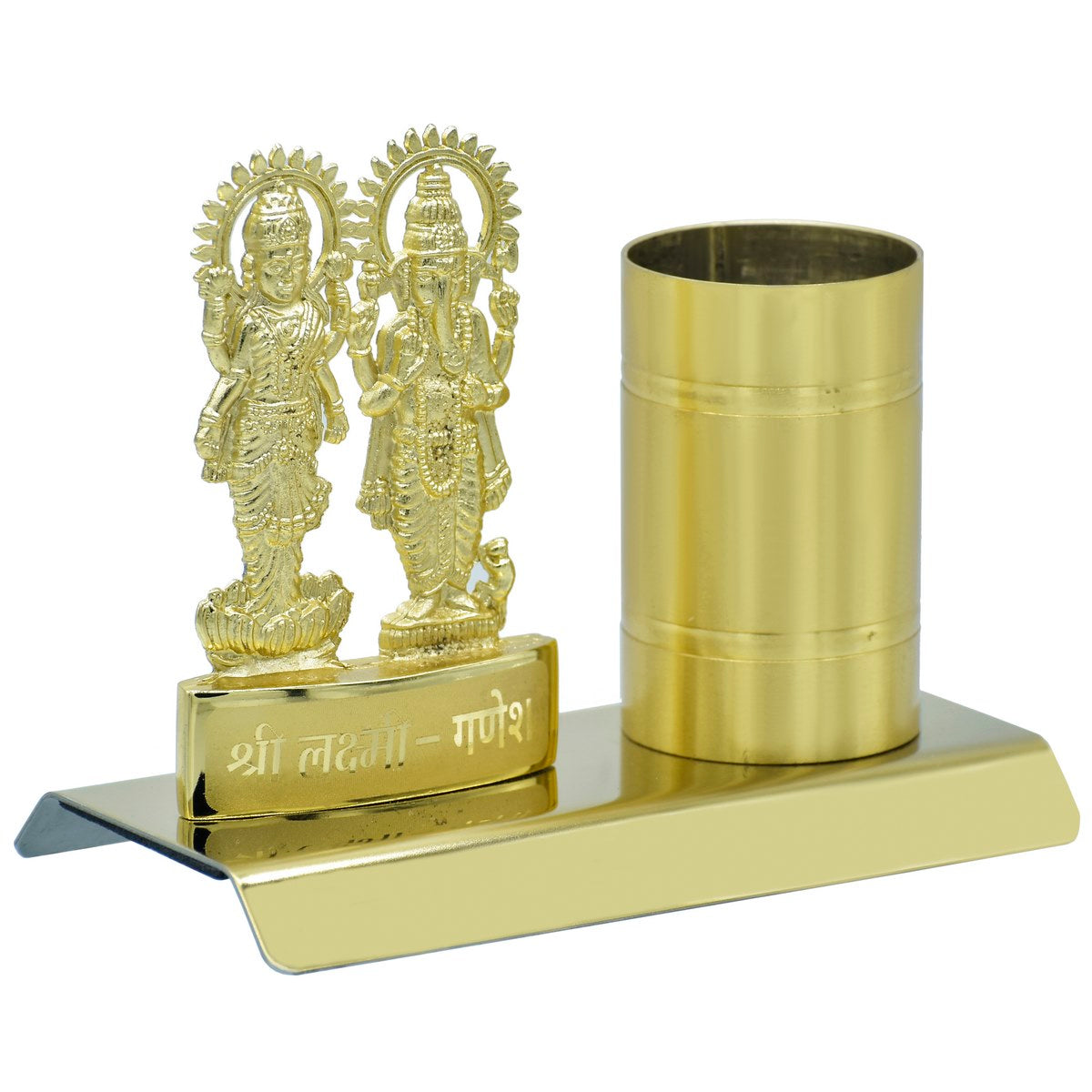 Gift To Love | Desktop Shri Laxmi Ganesh With Pen Stand | Color : Gold | Code : TT659